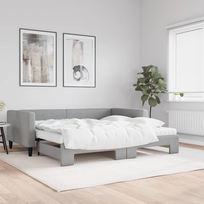 Pat de zi cu extensie și saltele, gri deschis 100x200 cm textil - WALTI WALTI