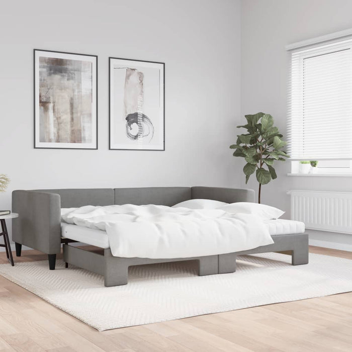 Pat de zi cu extensie și saltele, gri închis, 100x200 cm textil - WALTI WALTI