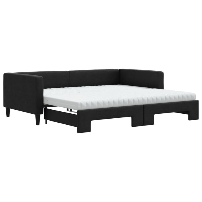 Pat de zi cu extensie și saltele, negru, 100x200 cm, textil - WALTI WALTI