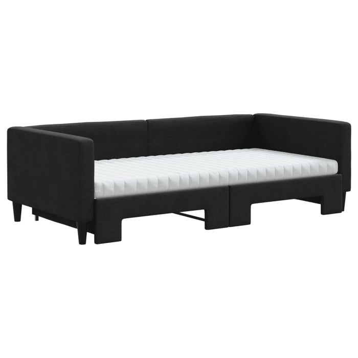 Pat de zi cu extensie și saltele, negru, 100x200 cm, textil - WALTI WALTI