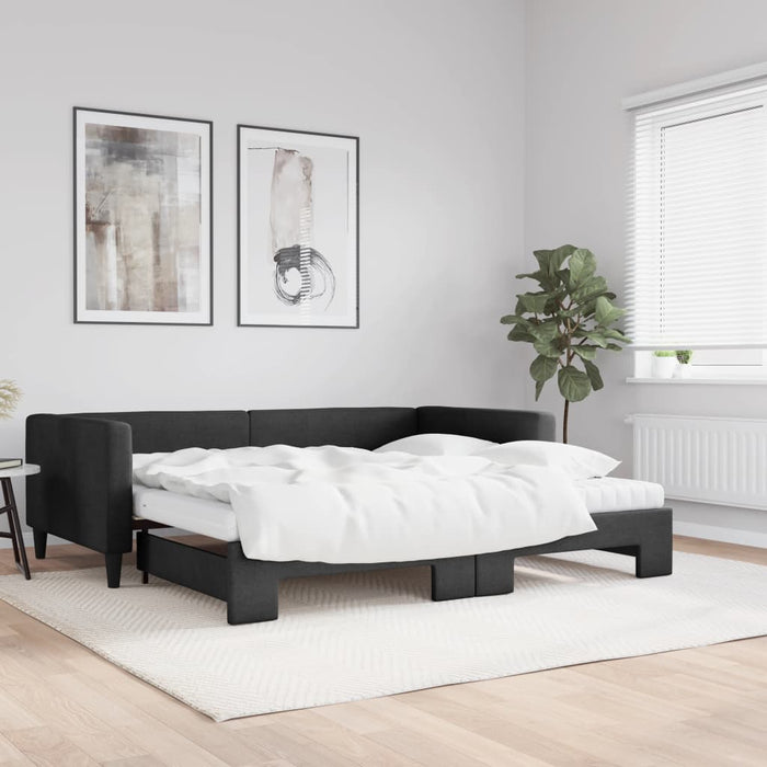Pat de zi cu extensie și saltele, negru, 100x200 cm, textil - WALTI WALTI