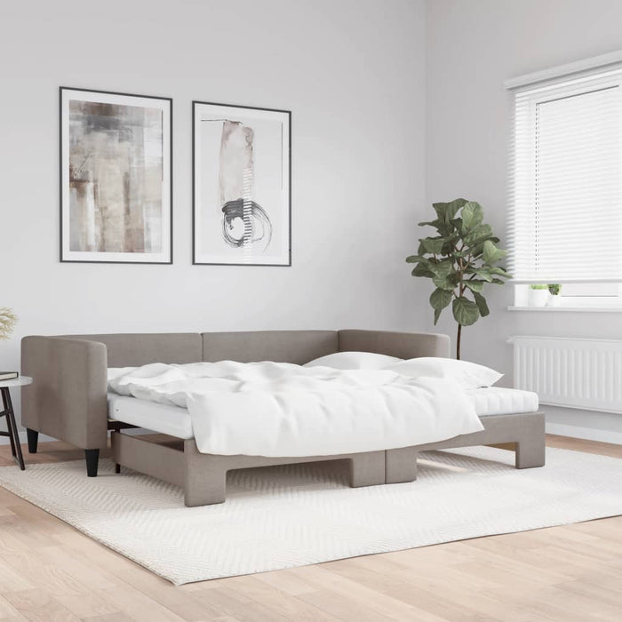Pat de zi cu extensie și saltele, gri taupe, 100x200 cm, textil - WALTI WALTI