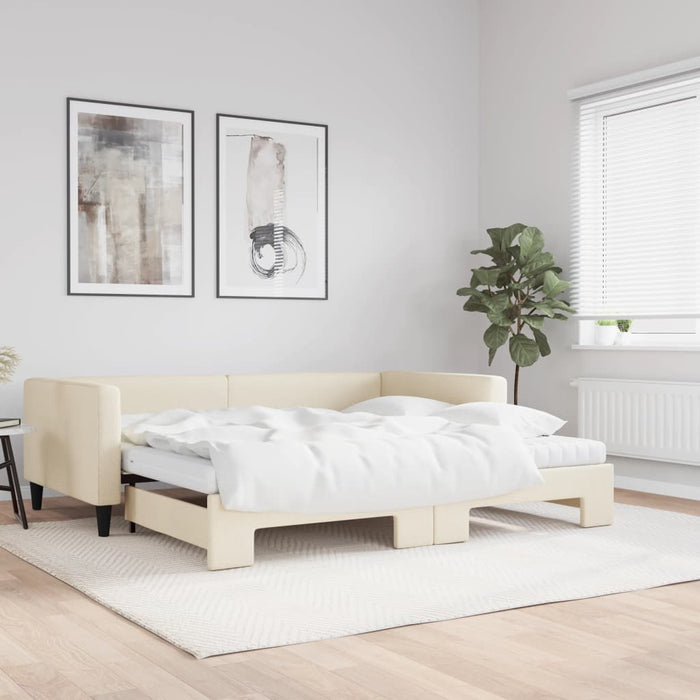 Pat de zi cu extensie și saltele, crem, 100x200 cm, textil - WALTI WALTI