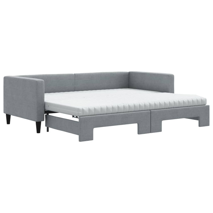 Pat de zi cu extensie și saltele, gri deschis 90x190 cm textil - WALTI WALTI