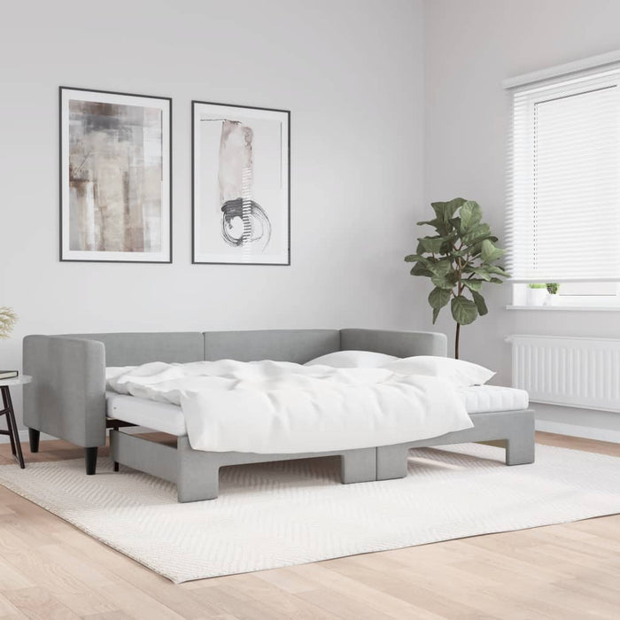 Pat de zi cu extensie și saltele, gri deschis 90x190 cm textil - WALTI WALTI