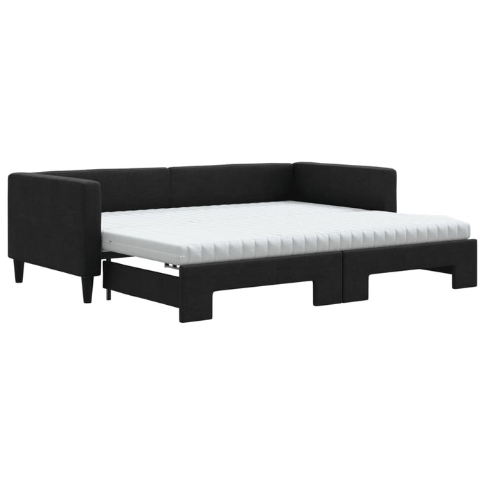 Pat de zi cu extensie și saltele, negru, 90x190 cm, textil - WALTI WALTI