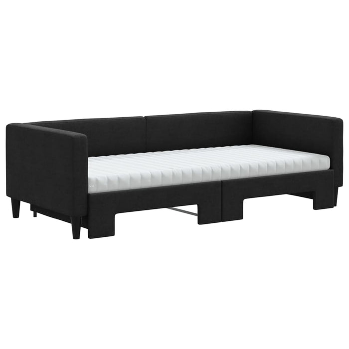 Pat de zi cu extensie și saltele, negru, 90x190 cm, textil - WALTI WALTI