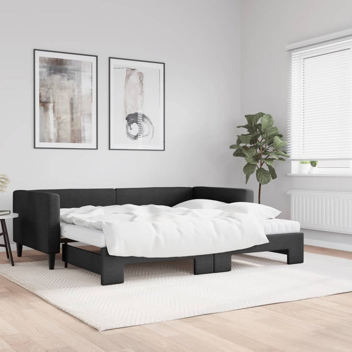 Pat de zi cu extensie și saltele, negru, 90x190 cm, textil - WALTI WALTI
