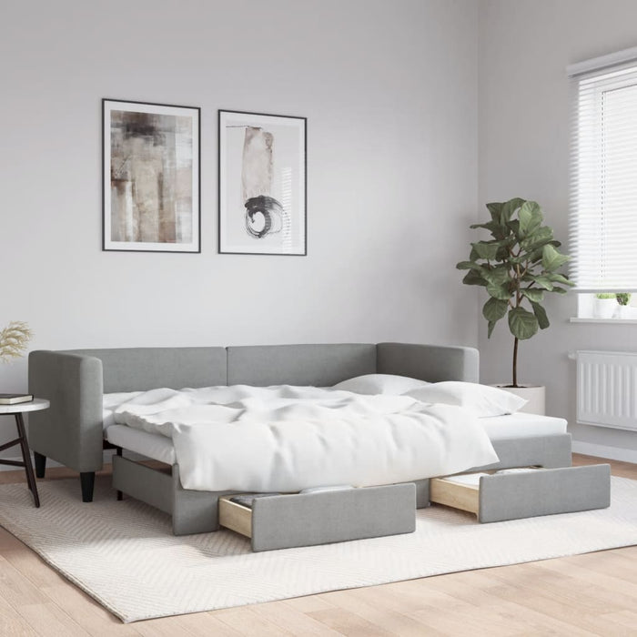 Pat de zi cu extensie și sertare, gri deschis, 80x200 cm textil - WALTI WALTI