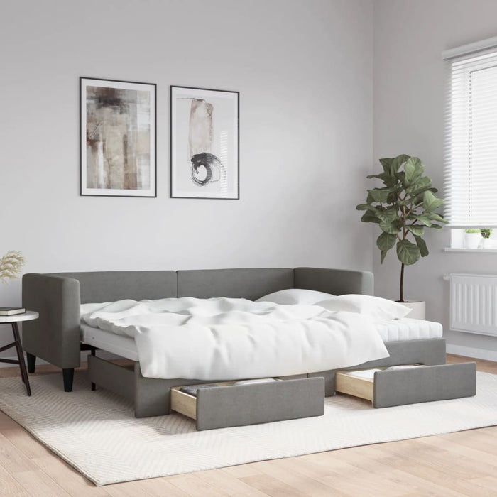 Pat de zi cu extensie și sertare, gri închis, 80x200 cm textil - WALTI WALTI