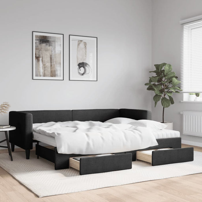 Pat de zi cu extensie și sertare, negru, 80x200 cm, textil - WALTI WALTI