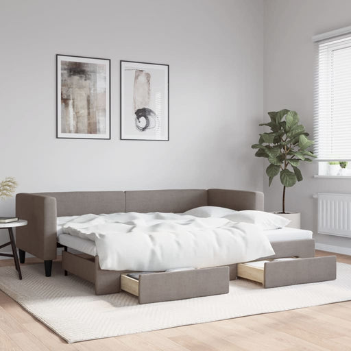 Pat de zi cu extensie și sertare, gri taupe, 80x200 cm, textil - WALTI WALTI