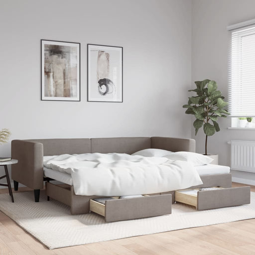 Pat de zi cu extensie și sertare, gri taupe, 90x200 cm, textil - WALTI WALTI
