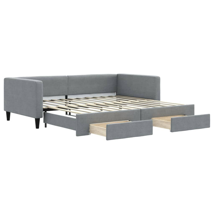 Pat de zi cu extensie și sertare, gri deschis 100x200 cm textil - WALTI WALTI