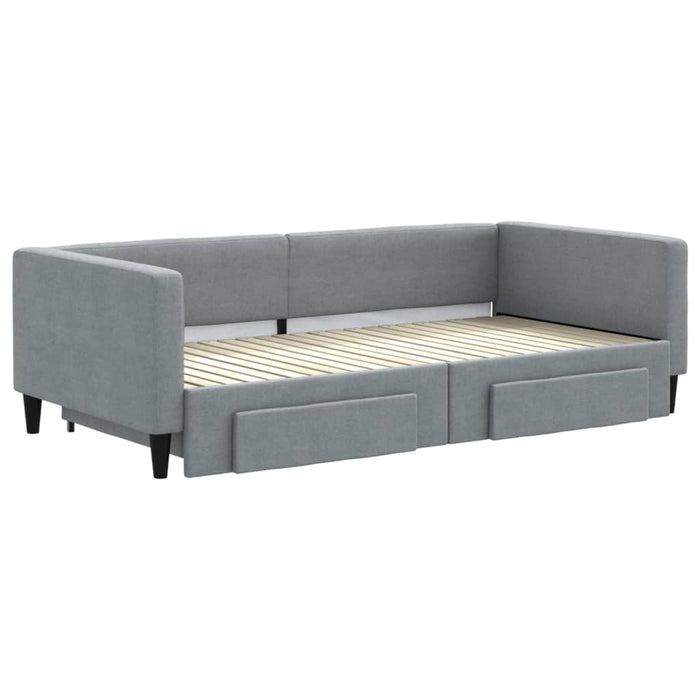 Pat de zi cu extensie și sertare, gri deschis 100x200 cm textil - WALTI WALTI