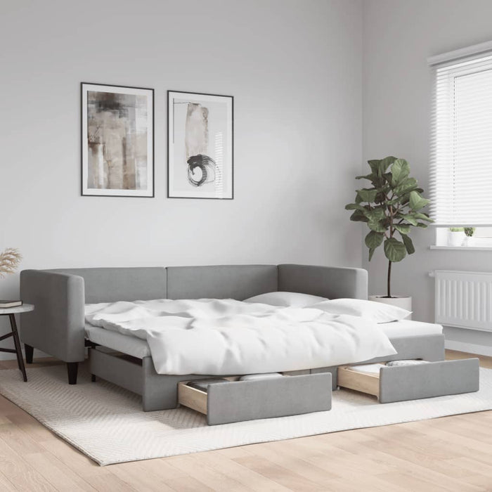 Pat de zi cu extensie și sertare, gri deschis 100x200 cm textil - WALTI WALTI