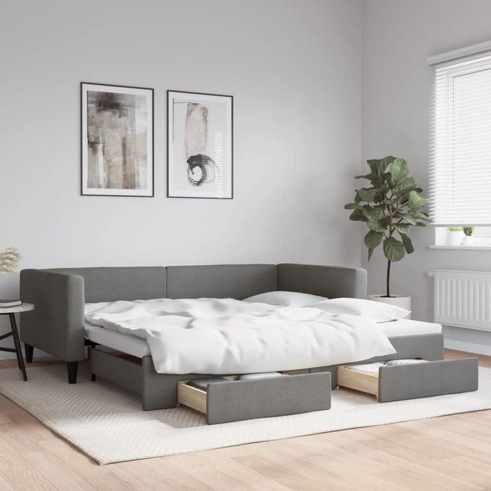 Pat de zi cu extensie și sertare, gri închis, 100x200 cm textil - WALTI WALTI