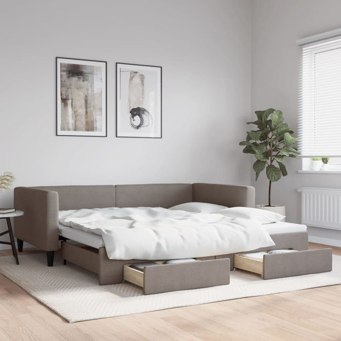 Pat de zi cu extensie și sertare, gri taupe, 100x200 cm, textil - WALTI WALTI
