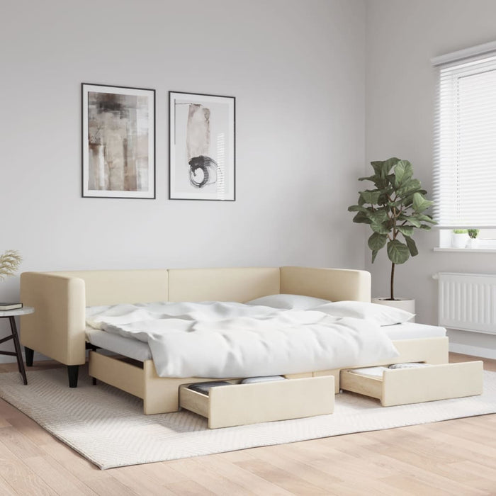Pat de zi cu extensie și sertare, crem, 100x200 cm, textil - WALTI WALTI