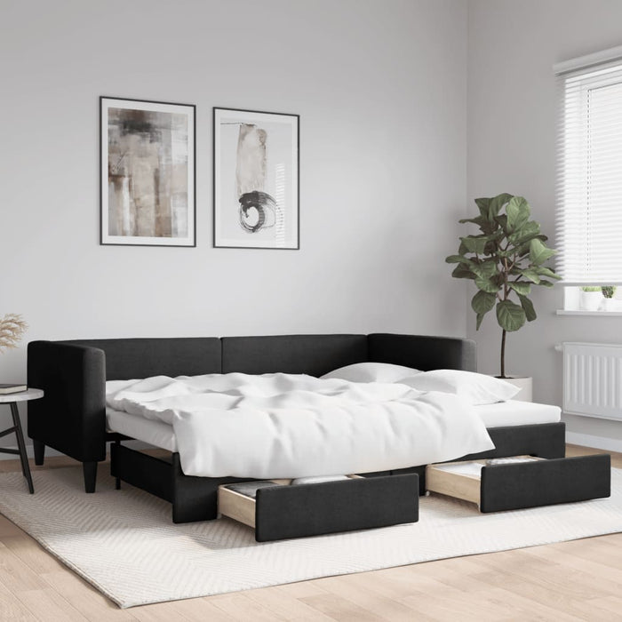 Pat de zi cu extensie și sertare, negru, 90x190cm, textil - WALTI WALTI