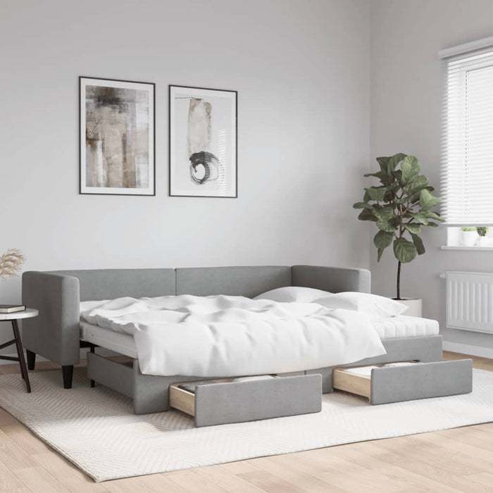 Pat de zi cu extensie și sertare, gri deschis, 80x200 cm textil - WALTI WALTI