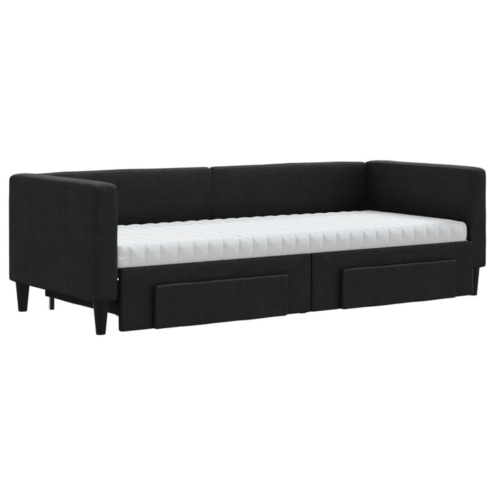 Pat de zi cu extensie și sertare, negru, 80x200 cm, textil - WALTI WALTI