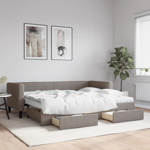 Pat de zi cu extensie și sertare, gri taupe, 80x200 cm, textil - WALTI WALTI