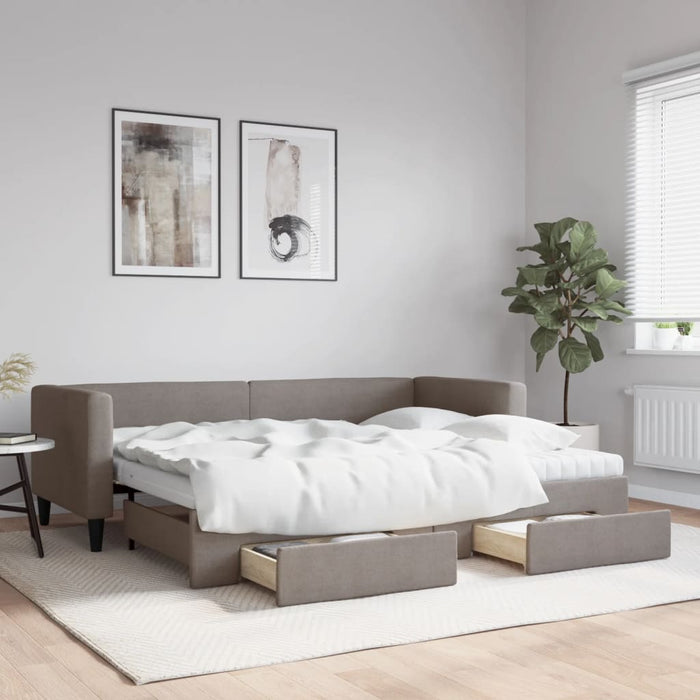 Pat de zi cu extensie și sertare, gri taupe, 80x200 cm, textil - WALTI WALTI