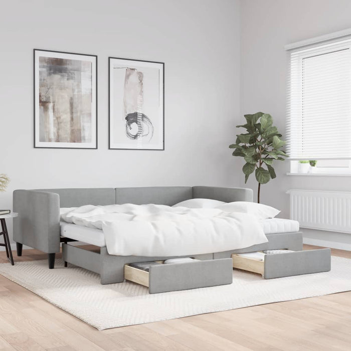 Pat de zi cu extensie și sertare, gri deschis, 90x200 cm textil - WALTI WALTI