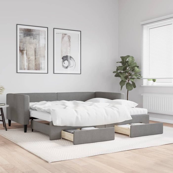 Pat de zi cu extensie și sertare, gri închis, 90x200 cm textil - WALTI WALTI