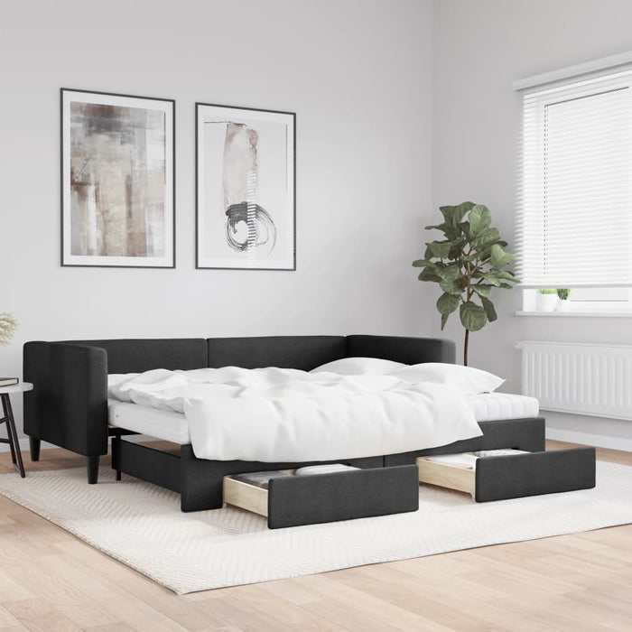 Pat de zi cu extensie și sertare, negru, 90x200 cm, textil - WALTI WALTI