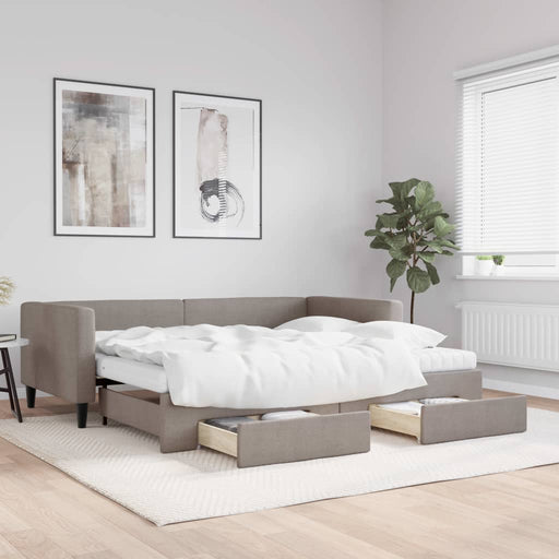 Pat de zi cu extensie și sertare, gri taupe, 90x200 cm, textil - WALTI WALTI