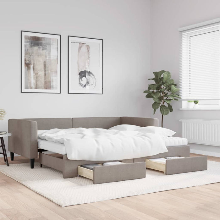 Pat de zi cu extensie și sertare, gri taupe, 90x200 cm, textil - WALTI WALTI