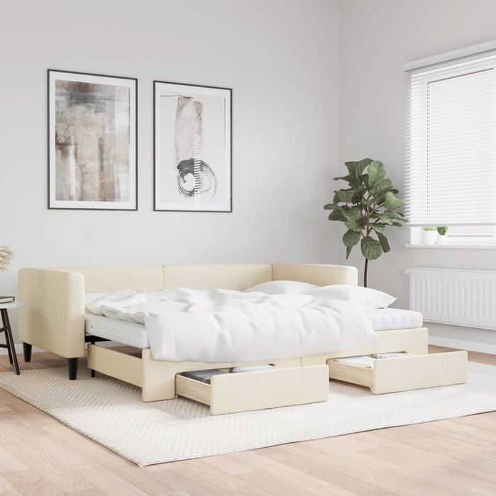 Pat de zi cu extensie și sertare, crem, 90x200 cm, textil - WALTI WALTI