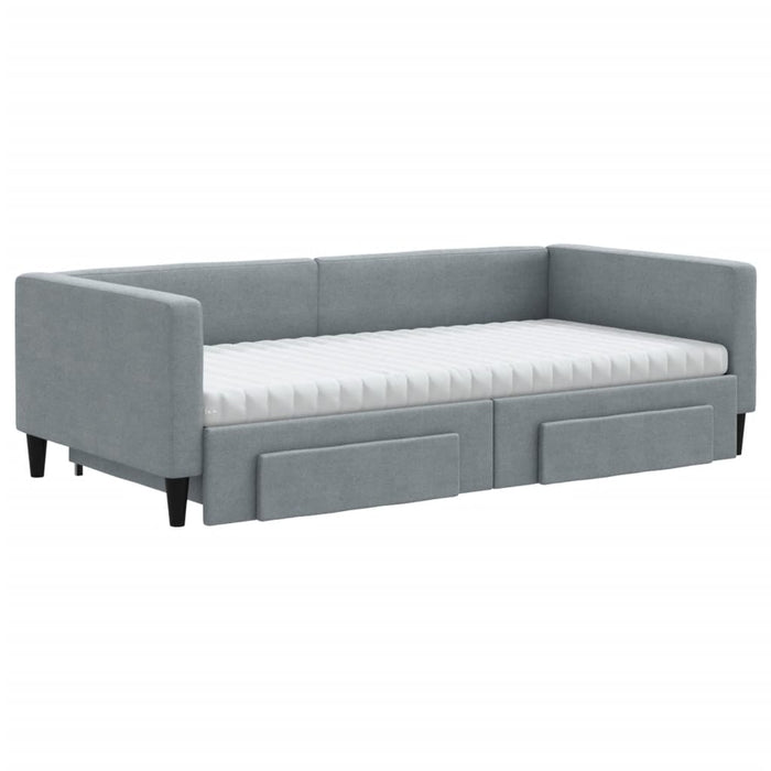 Pat de zi cu extensie și sertare, gri deschis 100x200 cm textil - WALTI WALTI