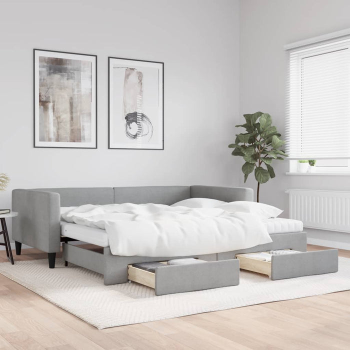 Pat de zi cu extensie și sertare, gri deschis 100x200 cm textil - WALTI WALTI