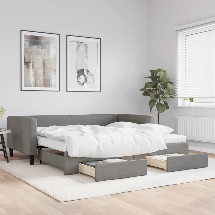 Pat de zi cu extensie și sertare, gri închis, 100x200 cm textil - WALTI WALTI