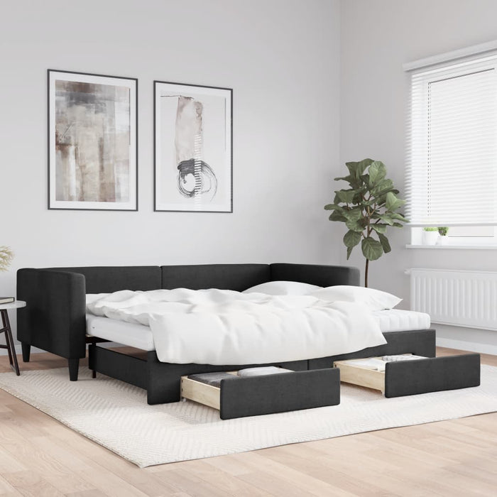 Pat de zi cu extensie și sertare, negru, 100x200 cm, textil - WALTI WALTI