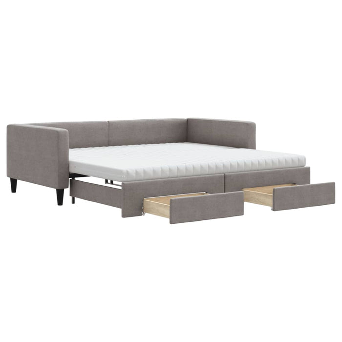 Pat de zi cu extensie și sertare, gri taupe, 100x200 cm, textil - WALTI WALTI