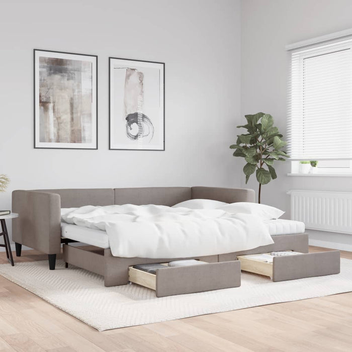 Pat de zi cu extensie și sertare, gri taupe, 100x200 cm, textil - WALTI WALTI