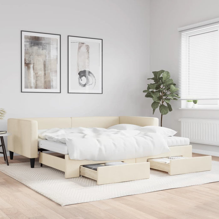Pat de zi cu extensie și sertare, crem, 100x200 cm, textil - WALTI WALTI