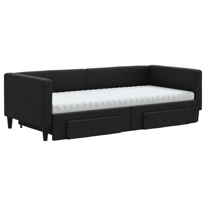 Pat de zi cu extensie și sertare, negru, 90x190cm, textil - WALTI WALTI