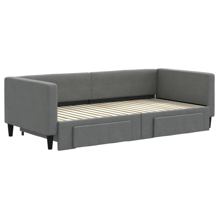 Pat de zi cu extensie/sertare, gri închis, 100x190 cm, textil WALTI