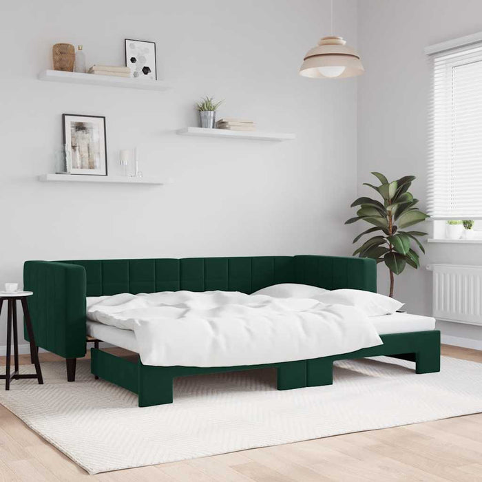 Pat de zi cu extensie, verde închis, 80x200 cm, catifea WALTI