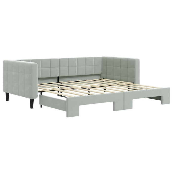 Pat de zi cu extensie, gri deschis, 90x190 cm, catifea WALTI