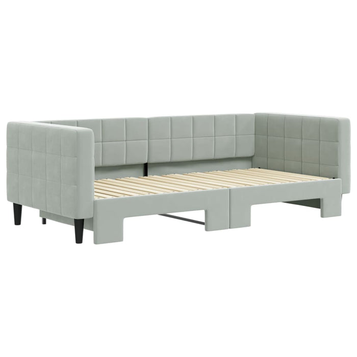 Pat de zi cu extensie, gri deschis, 90x190 cm, catifea WALTI