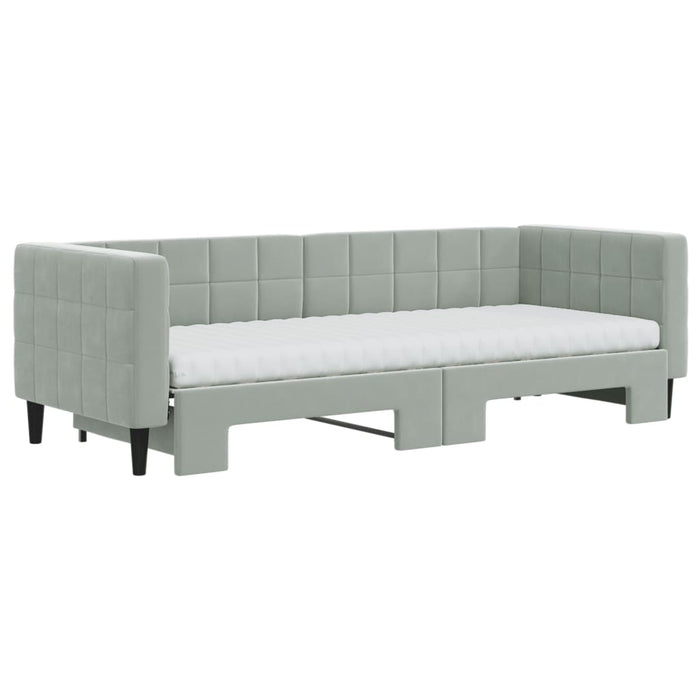 Pat de zi cu extensie și saltele, gri deschis 80x200 cm catifea - WALTI WALTI