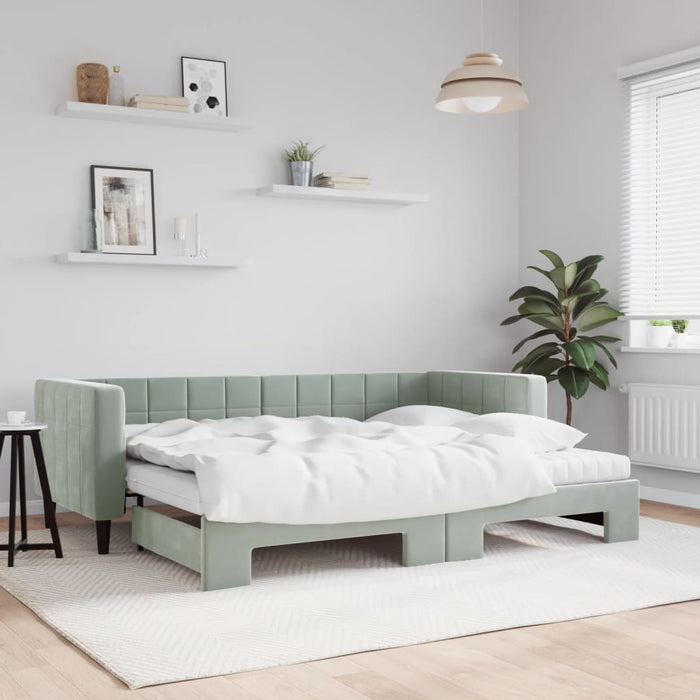 Pat de zi cu extensie și saltele, gri deschis 80x200 cm catifea - WALTI WALTI