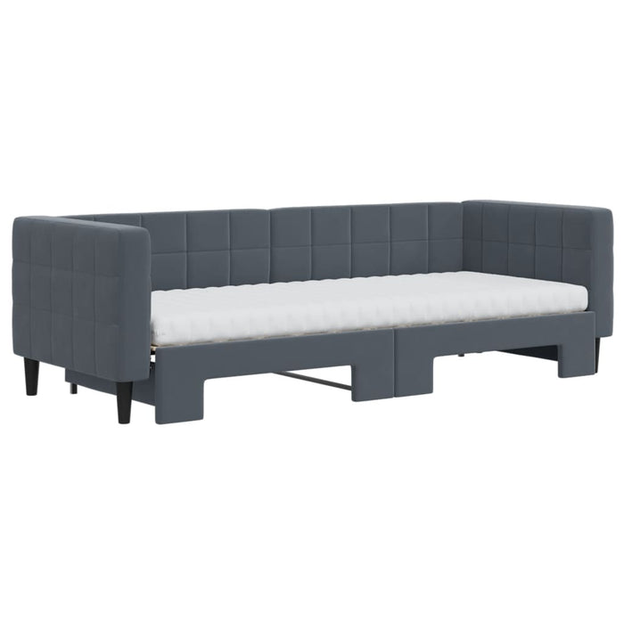Pat de zi cu extensie și saltele gri închis 80x200 cm catifea - WALTI WALTI