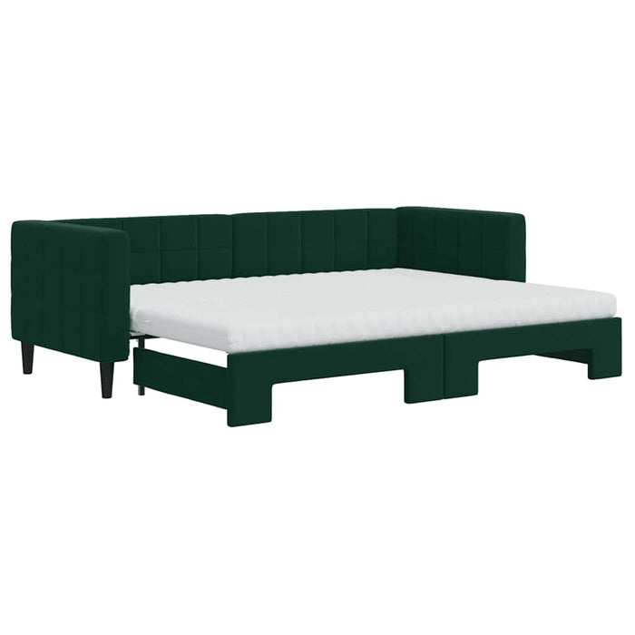 Pat de zi cu extensie și saltele verde închis 80x200 cm catifea WALTI